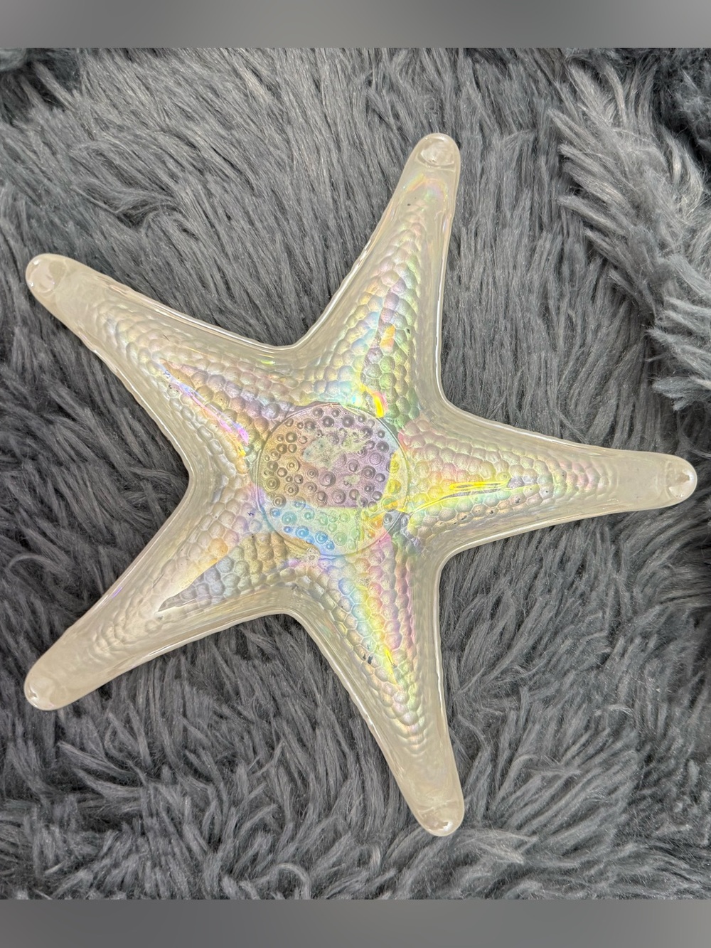 Glass White iridescent Starfish Trinket Dish. Perfect touch of Coastal Charm